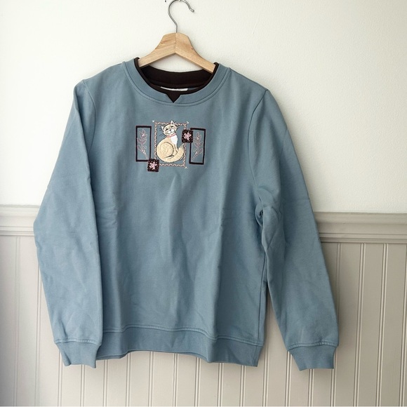 breckenridge Tops - Vintage Breckenridge Medium Blue Embroidered Cat Sweatshirt
